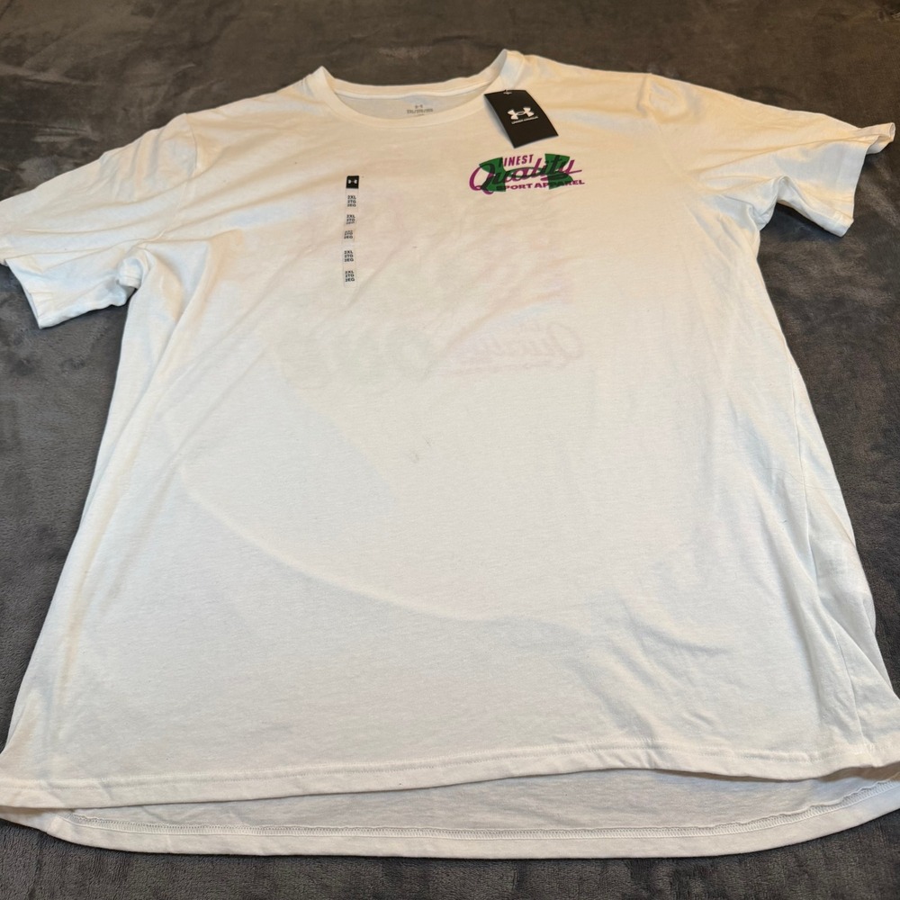 Under Armour T Shirt‎ White Graphic Print Loose Fit Short Sleeve Mens XXL 2XL